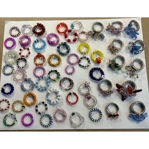 BULK LOT 50+PC HANDMADE JEWELRY BUNDLE RINGS BEADED STRAND SNAKE COIL MULTICOLOR